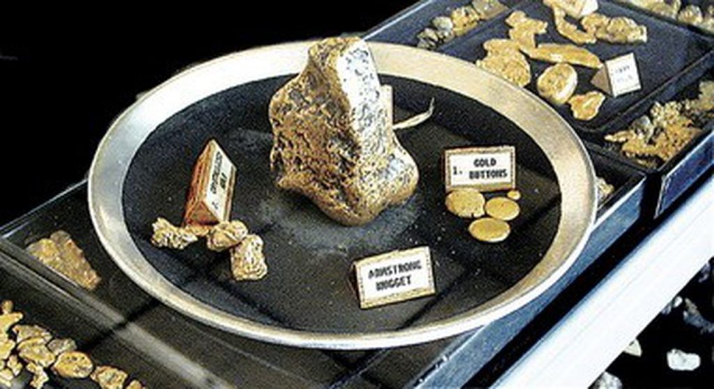 large gold nugget on display