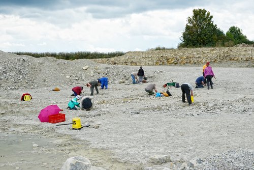 rockhounds searching for quartz crystals in mine tailings