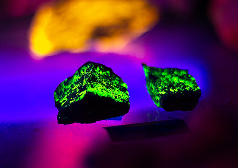 Autunite glows under black ultraviolet light