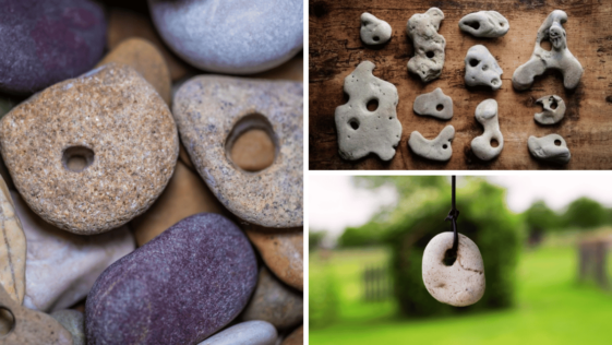 image collage of different rocks with holes in them