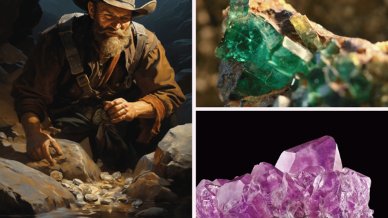 image collage of a miner beryl and amethyst crystals
