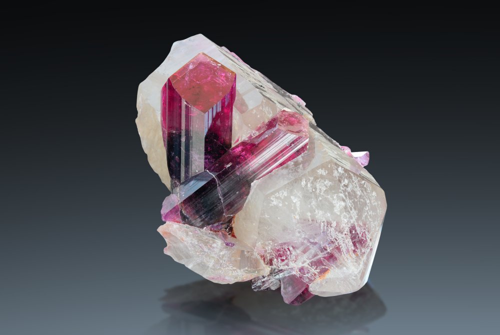 deep pink liddicoatite tourmaline crystals