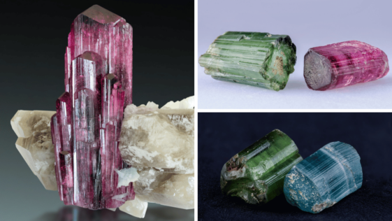 colorful picture collage of tourmaline crystals