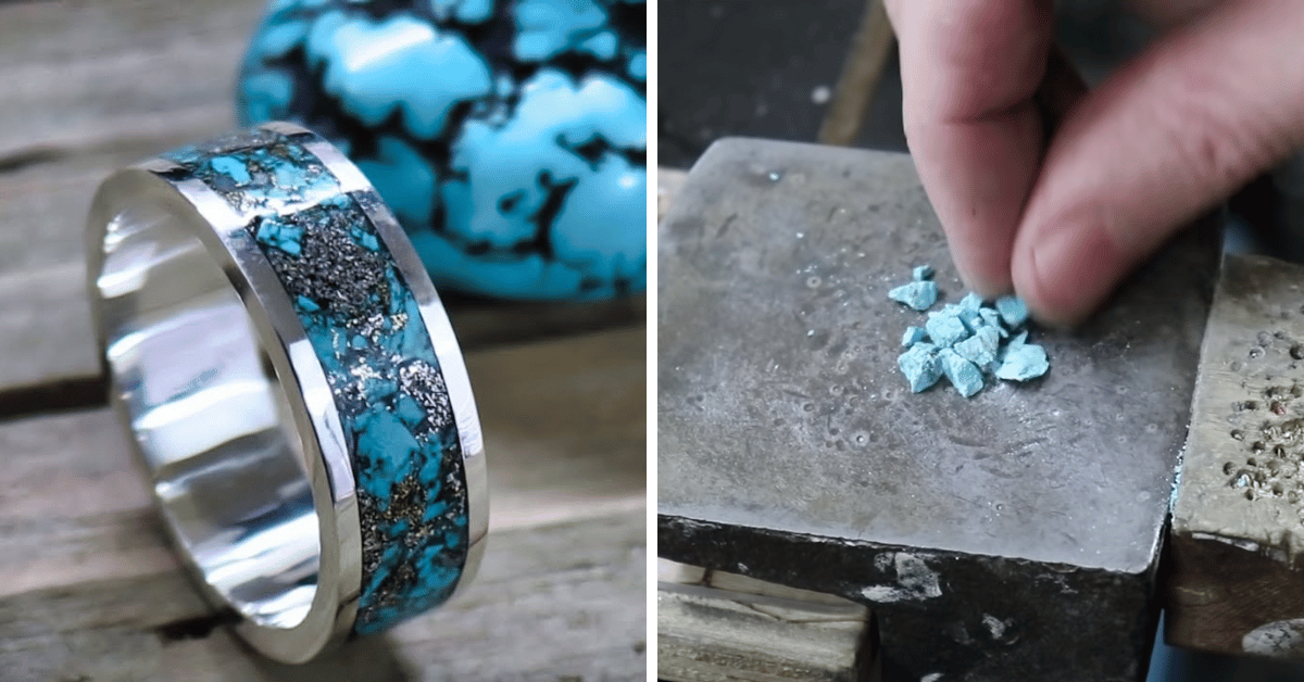 crushed stone inlay silver ring tutorial