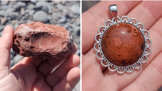 red japser beach stone turned into pendant