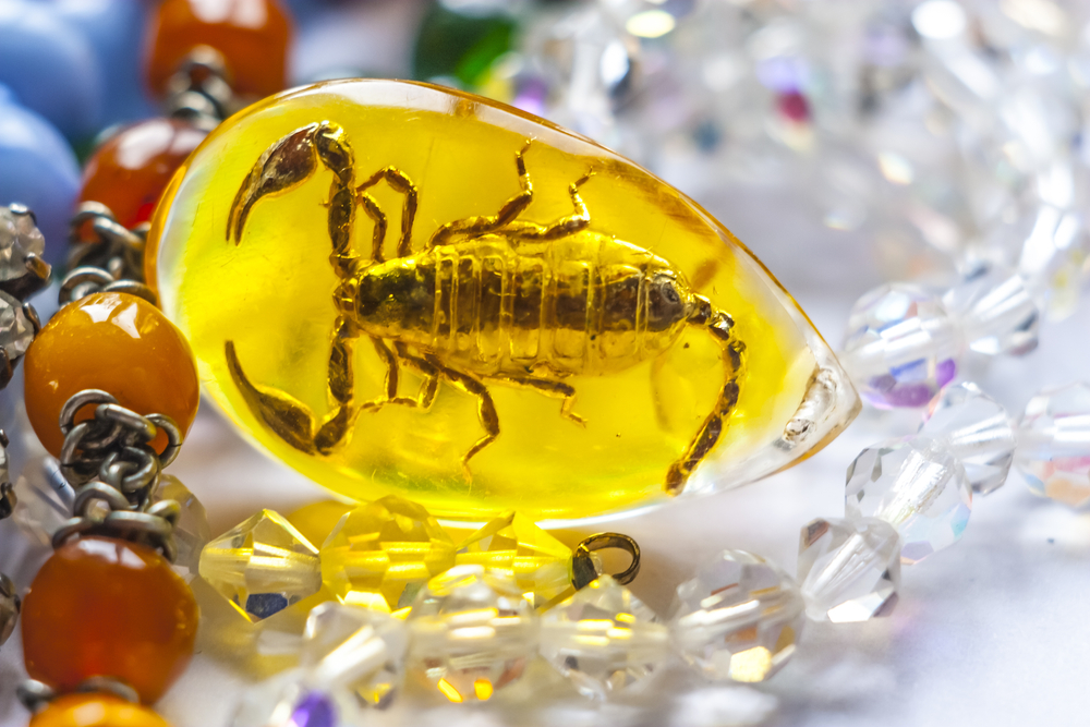 fake amber with scorpion inclusion