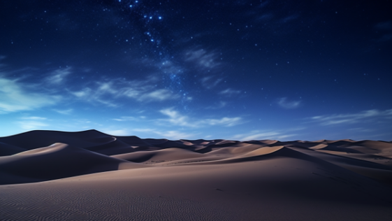 long nighttime exposure of sand dunes under starry night sky
