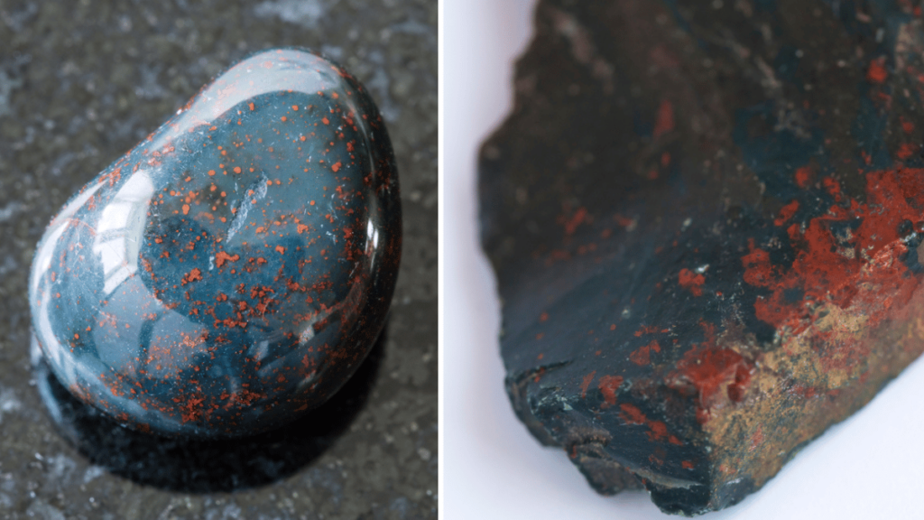 a polished and raw bloodstone