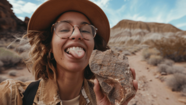 geologist licking rocks