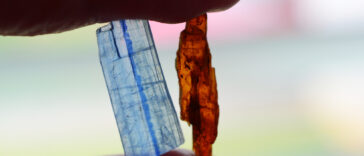 blue and orange hematite crystals