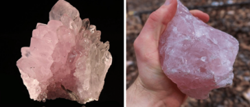 pink quartz in contrast to rose quartz